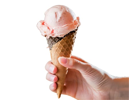 Set of different ice cream scoops in waffle cones isolated on white background
