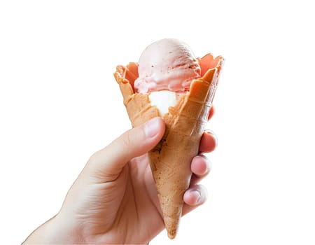 Set of different ice cream scoops in waffle cones isolated on white background