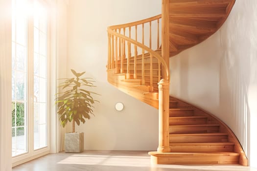 Wooden and elegant steps in modern house. AI generated