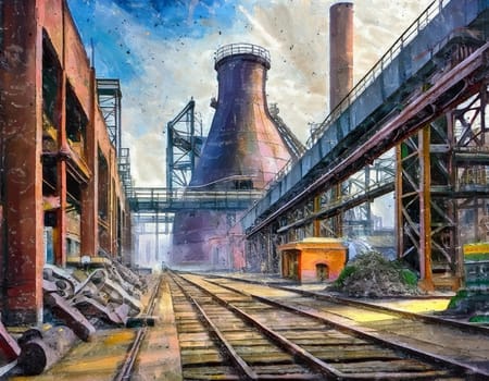 A blast furnace circa 19th century, vintage engraved illustration.