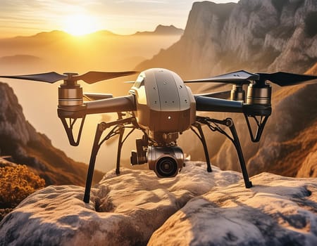 Flying delivery drone on the way to transport a package. Modern innovative technology.