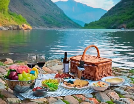 Picnics with a blanket basket and views of the sunny shore.