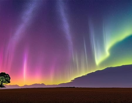 Fantastic Aurora Borealis or Northern Lights with starry glow in night sky at Arctic Circle