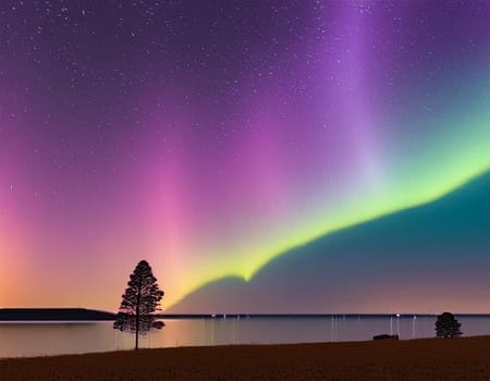 Fantastic Aurora Borealis or Northern Lights with starry glow in night sky at Arctic Circle