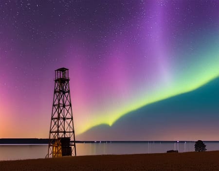 Fantastic Aurora Borealis or Northern Lights with starry glow in night sky at Arctic Circle