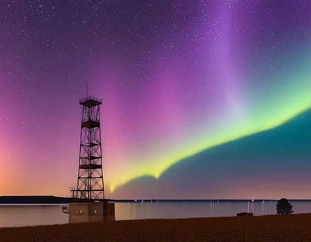Fantastic Aurora Borealis or Northern Lights with starry glow in night sky at Arctic Circle