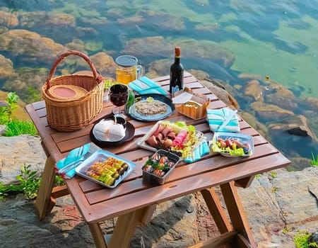 Picnics with a blanket basket and views of the sunny shore.