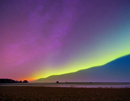 Fantastic Aurora Borealis or Northern Lights with starry glow in night sky at Arctic Circle