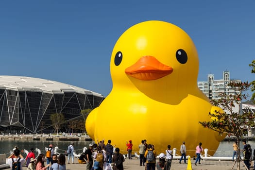 Taiwan, 02 February 2024: Yellow duck in kaohsiung bay in Taiwan