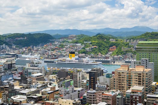 Taiwan 14 August 2023: Keelung harbor with cruise terminal