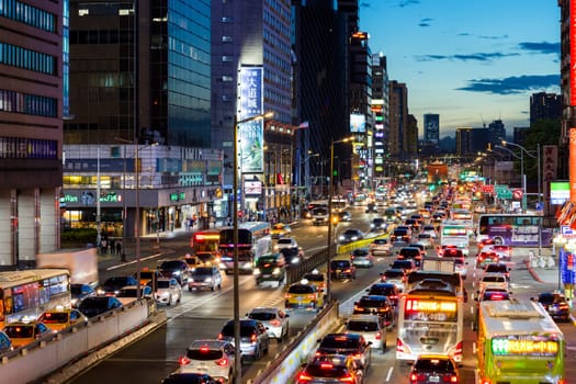 Taipei, Taiwan 25 July 2023: Congestion of the city in Taipei city at night