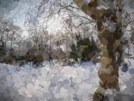 Digital Illustration Snow and Trees Scenery