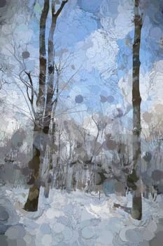 Digital Illustration Snow and Trees Scenery