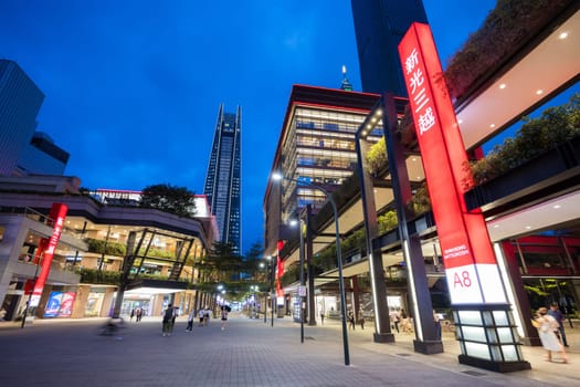 Taipei, 31 August 2023: Shopping center in Taipei city at sunset time