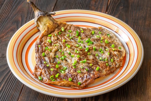 Tortang Talong filipino eggplant omelette on the plate