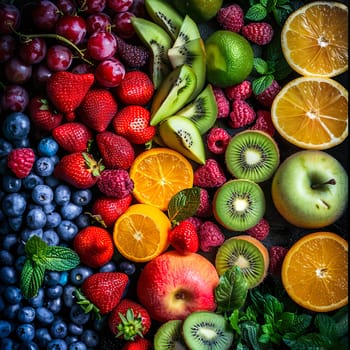 Photo of fresh fruit and vegetables generated by artificial intelligence