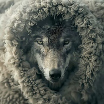 Photo of a wolf in a sheepskin coat generated by artificial intelligence