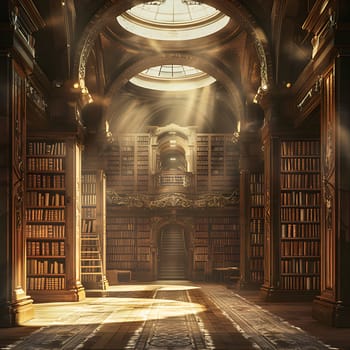 Interior view of an old library generated by artificial intelligence