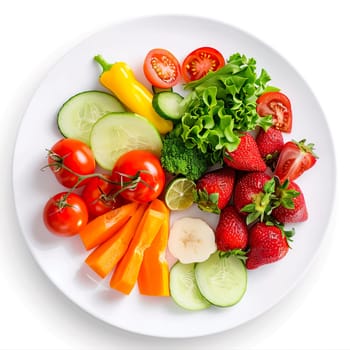 Fresh fruit and vegetables on a plate generated by artificial intelligence