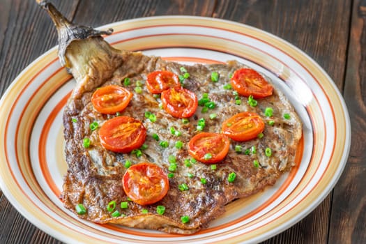 Tortang Talong filipino eggplant omelette on the plate