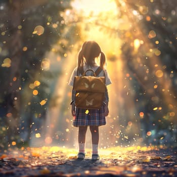 Back view of a girl with a satchel generated by artificial intelligence