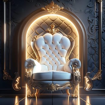 A white throne shines in golden light generated by artificial intelligence