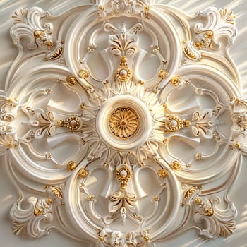 A magnificent ceiling made of white stucco with golden ornaments generated by artificial intelligence