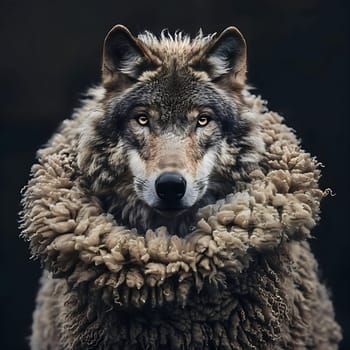 Photo of a wolf in a sheepskin coat generated by artificial intelligence