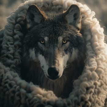 Photo of a wolf in a sheepskin coat generated by artificial intelligence