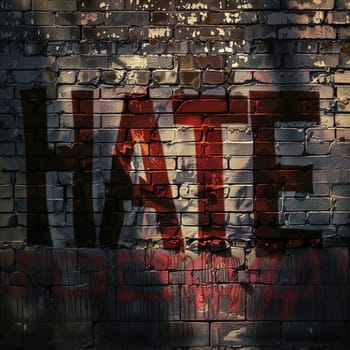 A graffiti that shows the word HATE generated by artificial intelligence