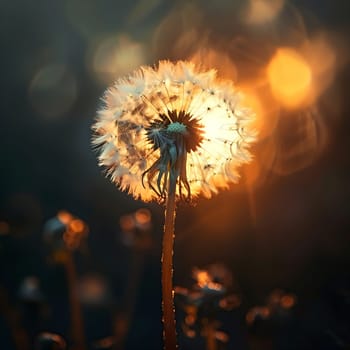 A beautiful dandelion in the sunlight generated by artificial intelligence