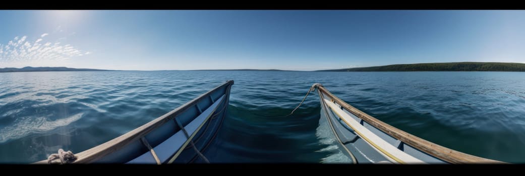 A serene view from a kayak looking out over calm, expansive waters, capturing the essence of peaceful exploration.