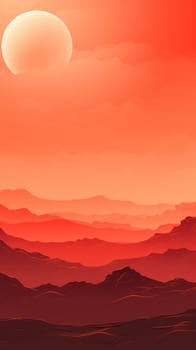 A stunning artistic rendering of a Martian landscape under a deep orange sky, evoking an otherworldly sunset.