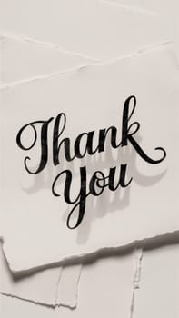 Elegant Calligraphic Thank You Lette. A close-up of a thank you note written in elegant calligraphy on crumpled white paper expressing heartfelt gratitude.