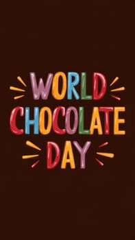 Brightly colored, festive text celebrating World Chocolate Day with vibrant lettering and playful splashes.