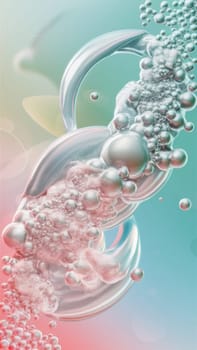 Abstract background with flowing shapes and bubbles in pastel colors, creating a visually calming effect.