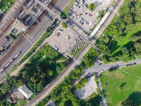 Top view of the city of Moscow, buildings and roads and other infrastructure of the city. Cityscape view from above.