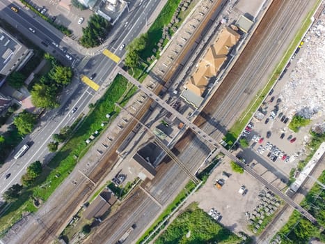 Top view of the city of Moscow, buildings and roads and other infrastructure of the city. Cityscape view from above.