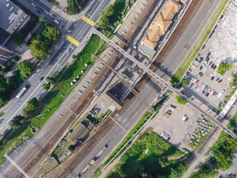 Top view of the city of Moscow, buildings and roads and other infrastructure of the city. Cityscape view from above.
