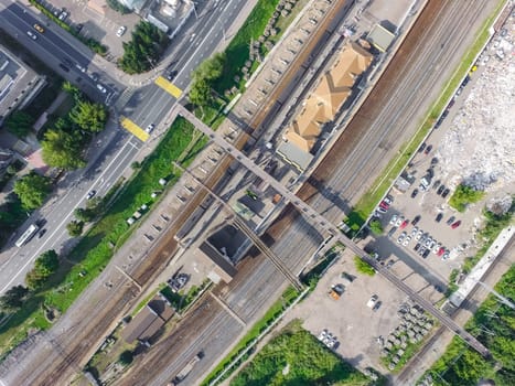 Top view of the city of Moscow, buildings and roads and other infrastructure of the city. Cityscape view from above.