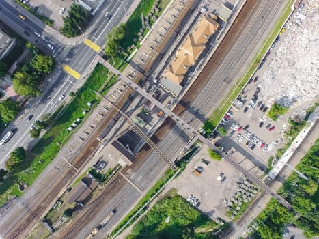 Top view of the city of Moscow, buildings and roads and other infrastructure of the city. Cityscape view from above.