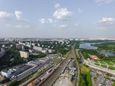 Top view of the city of Moscow, buildings and roads and other infrastructure of the city. Cityscape view from above.