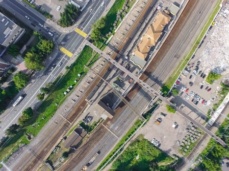Top view of the city of Moscow, buildings and roads and other infrastructure of the city. Cityscape view from above.