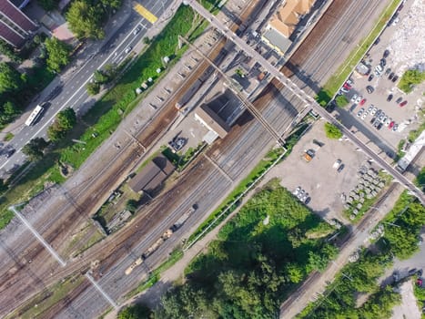 Top view of the city of Moscow, buildings and roads and other infrastructure of the city. Cityscape view from above.