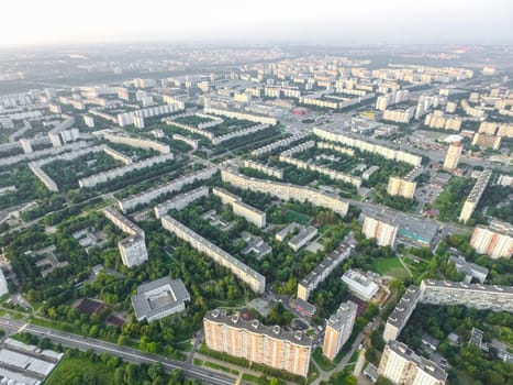 Top view of the city of Moscow, buildings and roads and other infrastructure of the city. Cityscape view from above.