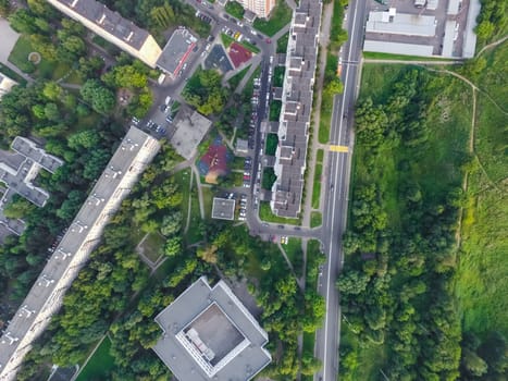 Top view of the city of Moscow, buildings and roads and other infrastructure of the city. Cityscape view from above.