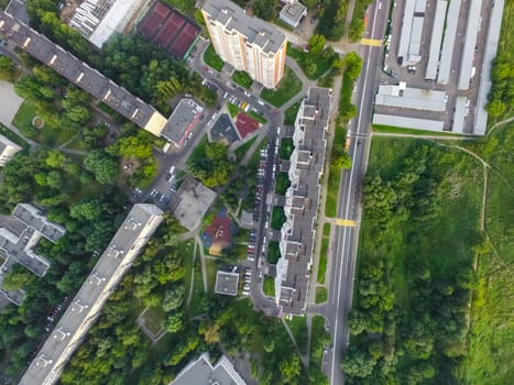 Top view of the city of Moscow, buildings and roads and other infrastructure of the city. Cityscape view from above.