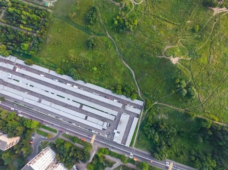 Top view of the city of Moscow, buildings and roads and other infrastructure of the city. Cityscape view from above.