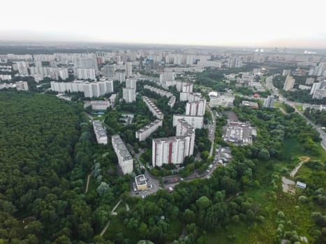 Top view of the city of Moscow, buildings and roads and other infrastructure of the city. Cityscape view from above.