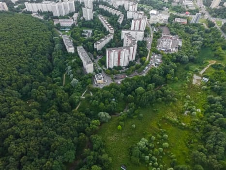 Top view of the city of Moscow, buildings and roads and other infrastructure of the city. Cityscape view from above.